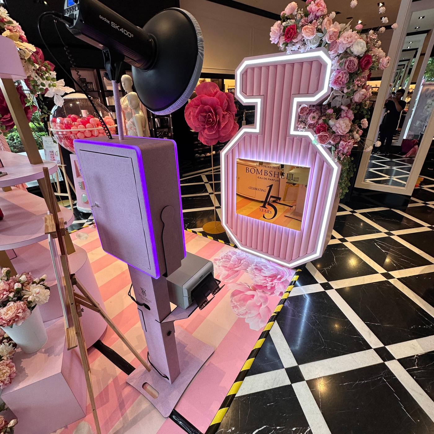 Victoria's Secret brand activation photo booth setup at a retail launch in Malaysia